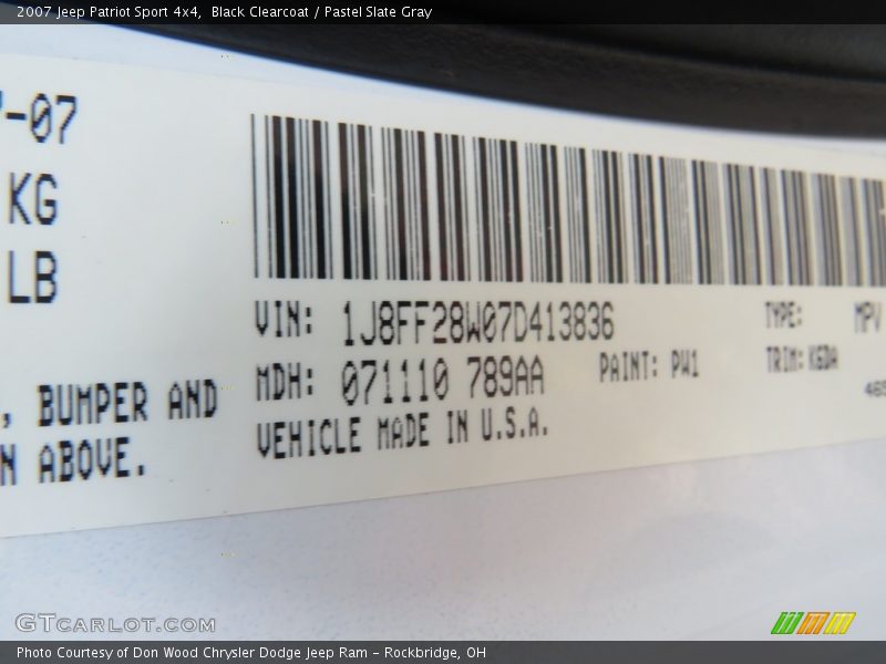 Black Clearcoat / Pastel Slate Gray 2007 Jeep Patriot Sport 4x4