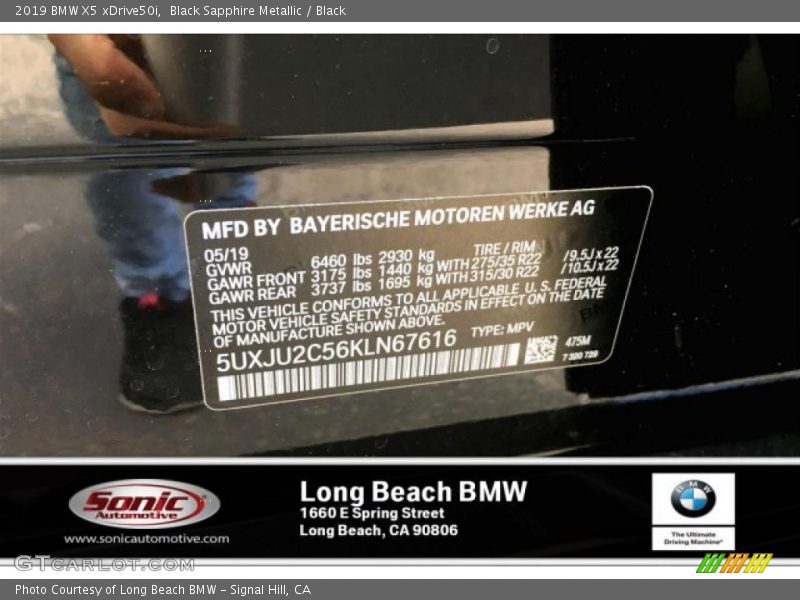 Black Sapphire Metallic / Black 2019 BMW X5 xDrive50i