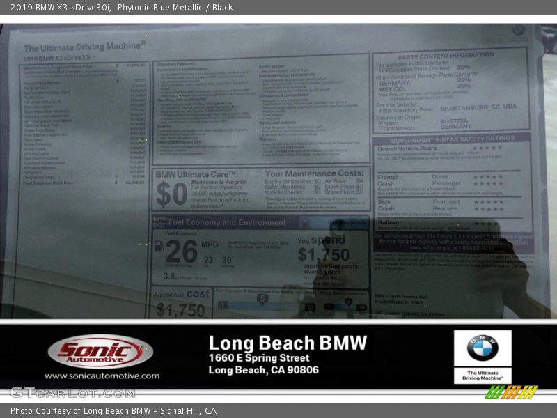 Phytonic Blue Metallic / Black 2019 BMW X3 sDrive30i