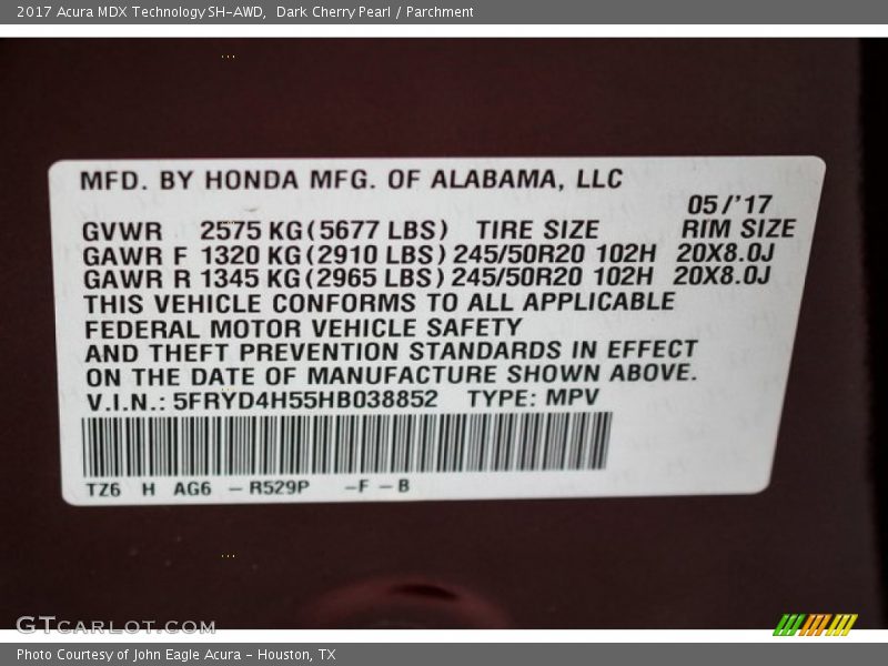 Dark Cherry Pearl / Parchment 2017 Acura MDX Technology SH-AWD