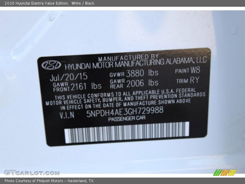 White / Black 2016 Hyundai Elantra Value Edition