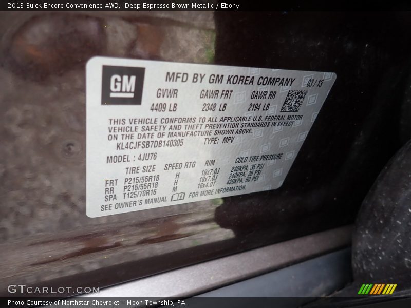 Deep Espresso Brown Metallic / Ebony 2013 Buick Encore Convenience AWD