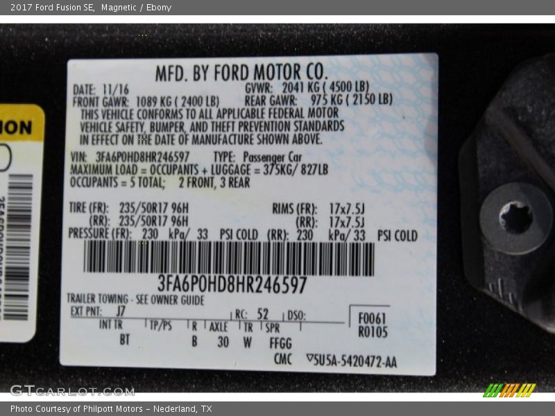 Magnetic / Ebony 2017 Ford Fusion SE