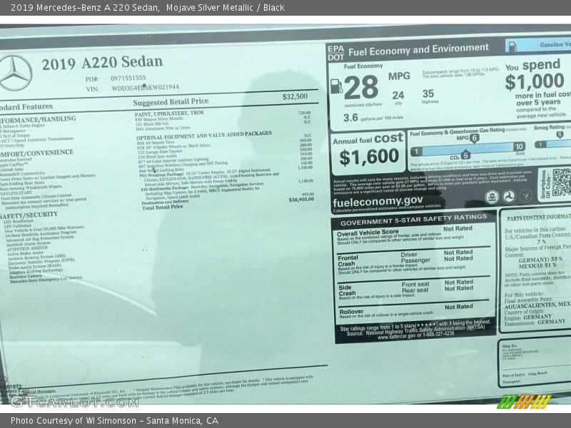 Mojave Silver Metallic / Black 2019 Mercedes-Benz A 220 Sedan