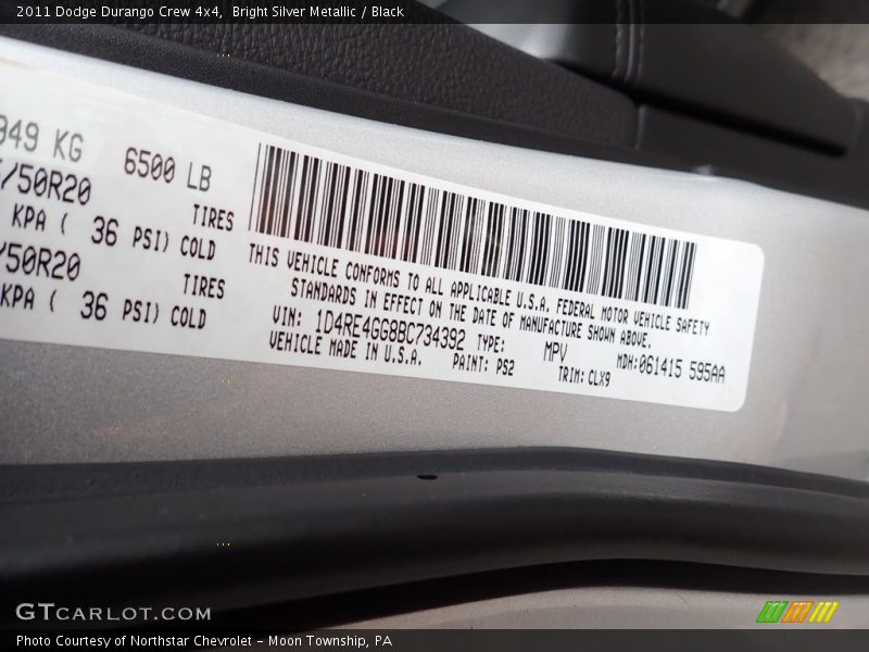 Bright Silver Metallic / Black 2011 Dodge Durango Crew 4x4