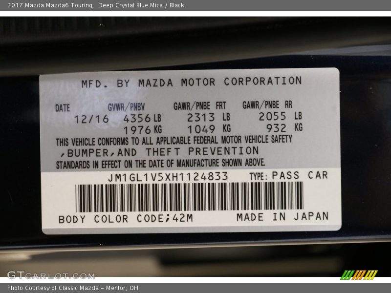 Deep Crystal Blue Mica / Black 2017 Mazda Mazda6 Touring
