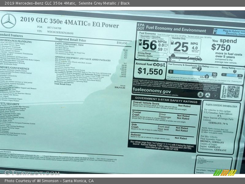 Selenite Grey Metallic / Black 2019 Mercedes-Benz GLC 350e 4Matic