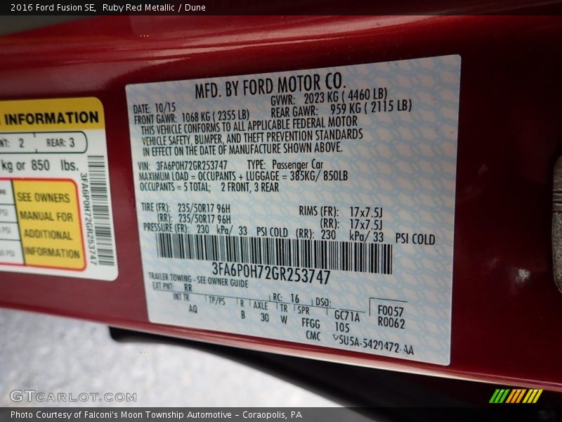 Ruby Red Metallic / Dune 2016 Ford Fusion SE
