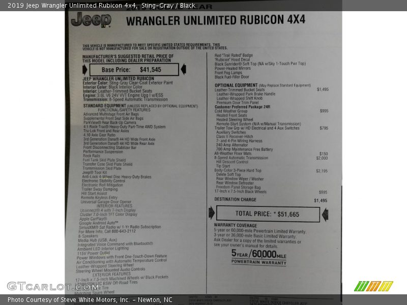 Sting-Gray / Black 2019 Jeep Wrangler Unlimited Rubicon 4x4