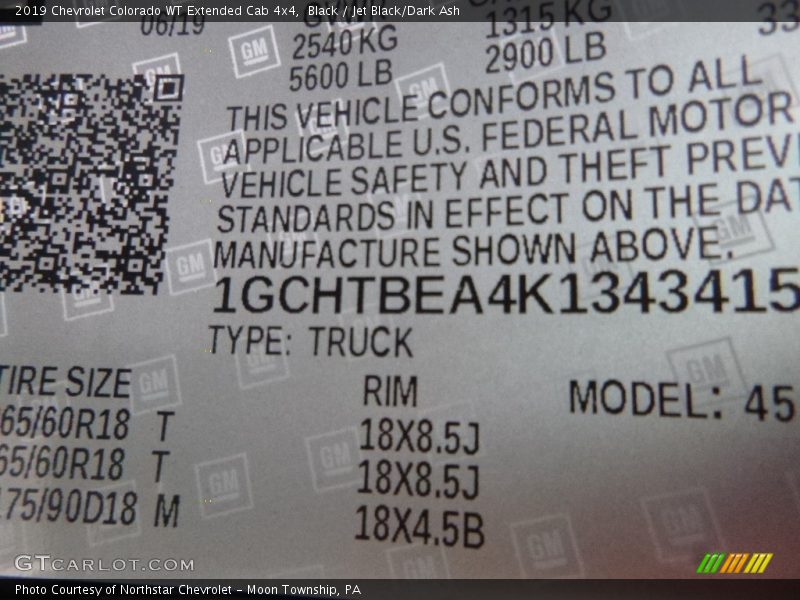 Black / Jet Black/Dark Ash 2019 Chevrolet Colorado WT Extended Cab 4x4