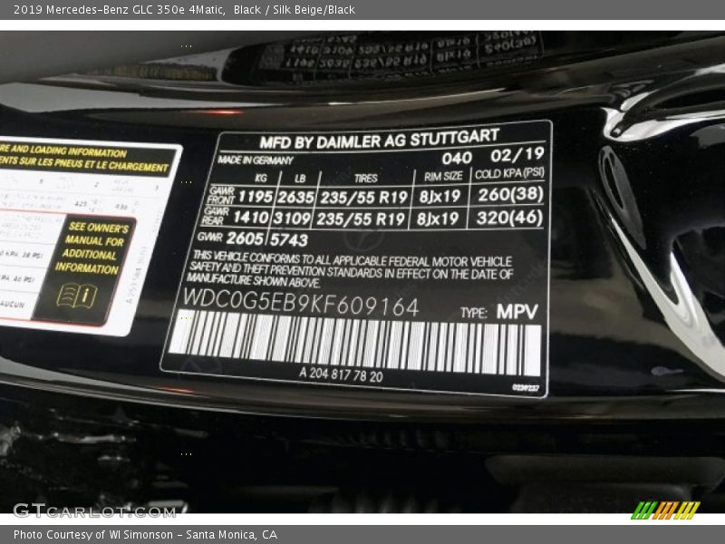 Black / Silk Beige/Black 2019 Mercedes-Benz GLC 350e 4Matic