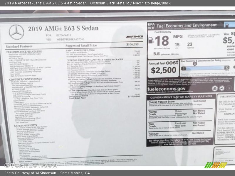 Obsidian Black Metallic / Macchiato Beige/Black 2019 Mercedes-Benz E AMG 63 S 4Matic Sedan