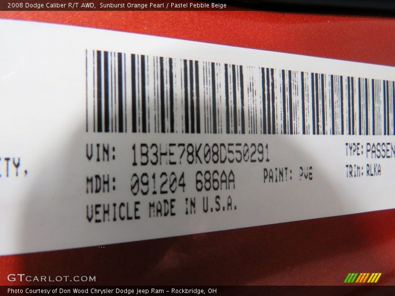 Sunburst Orange Pearl / Pastel Pebble Beige 2008 Dodge Caliber R/T AWD