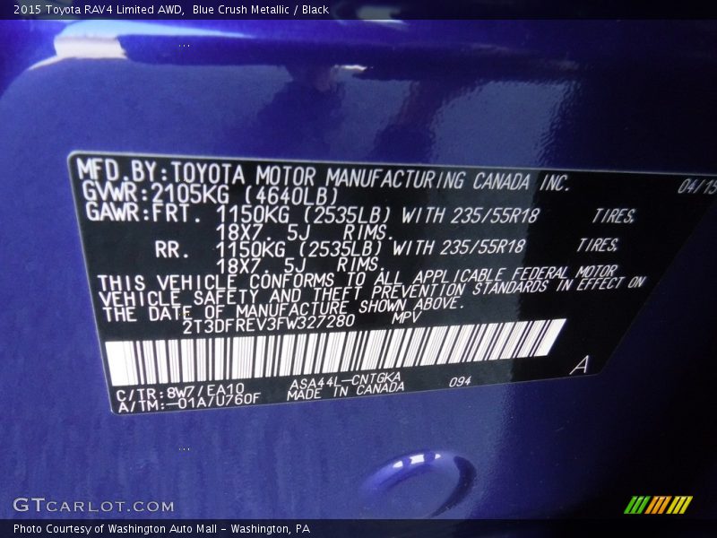Blue Crush Metallic / Black 2015 Toyota RAV4 Limited AWD