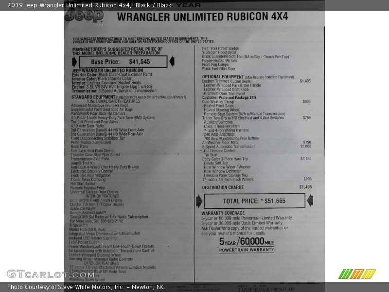 Black / Black 2019 Jeep Wrangler Unlimited Rubicon 4x4