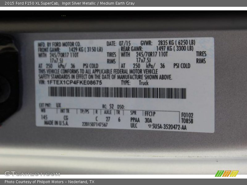 Ingot Silver Metallic / Medium Earth Gray 2015 Ford F150 XL SuperCab