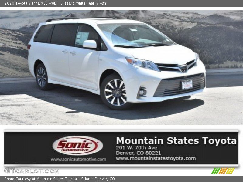 Blizzard White Pearl / Ash 2020 Toyota Sienna XLE AWD