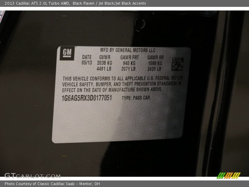 Black Raven / Jet Black/Jet Black Accents 2013 Cadillac ATS 2.0L Turbo AWD