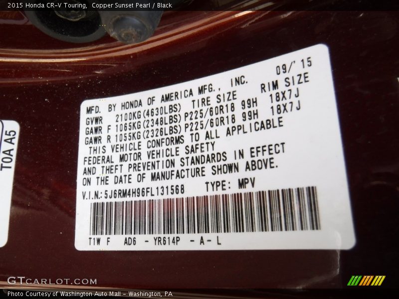 Copper Sunset Pearl / Black 2015 Honda CR-V Touring