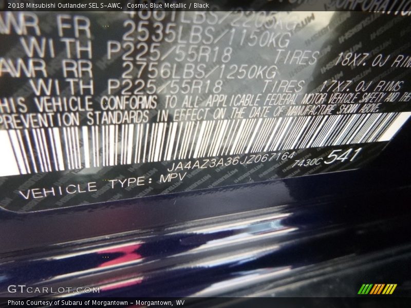 Cosmic Blue Metallic / Black 2018 Mitsubishi Outlander SEL S-AWC