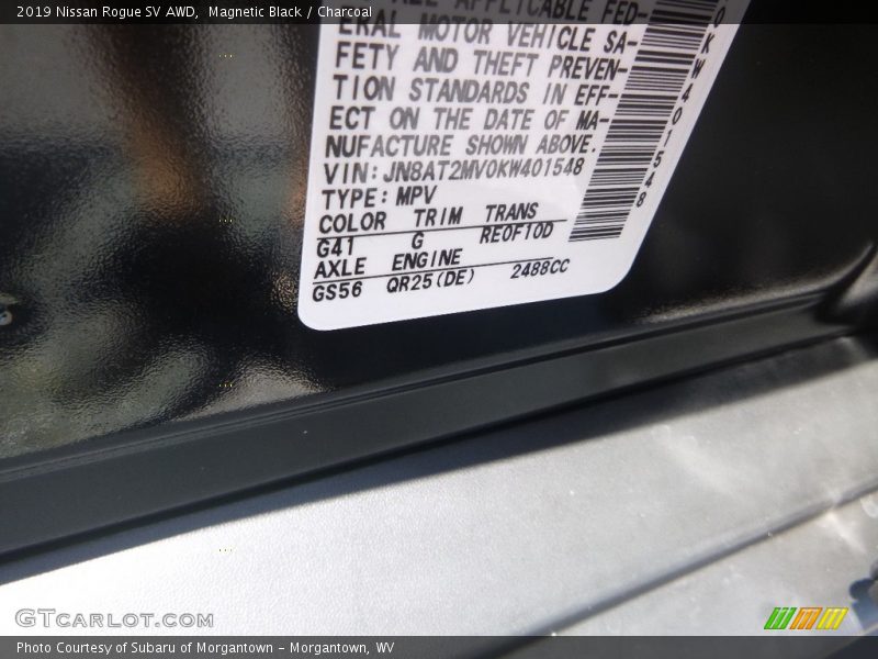 2019 Rogue SV AWD Magnetic Black Color Code G41