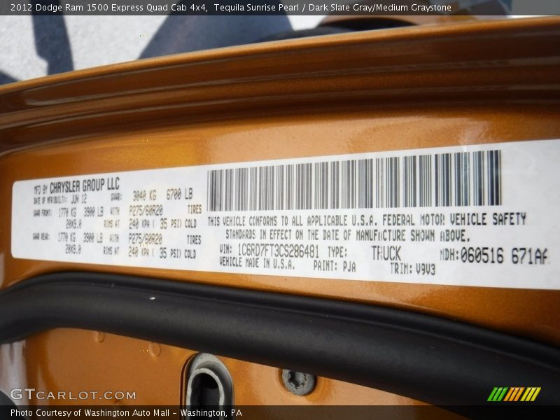 Tequila Sunrise Pearl / Dark Slate Gray/Medium Graystone 2012 Dodge Ram 1500 Express Quad Cab 4x4