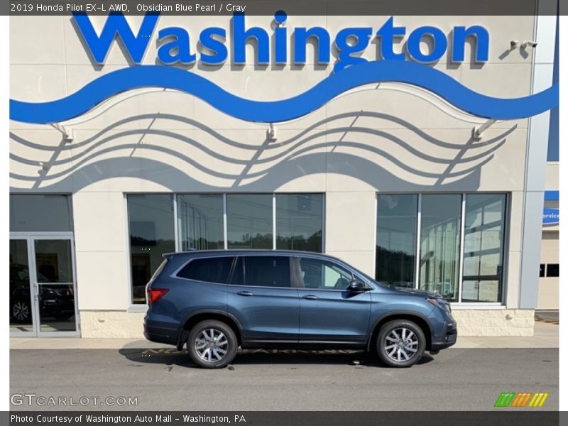 Obsidian Blue Pearl / Gray 2019 Honda Pilot EX-L AWD