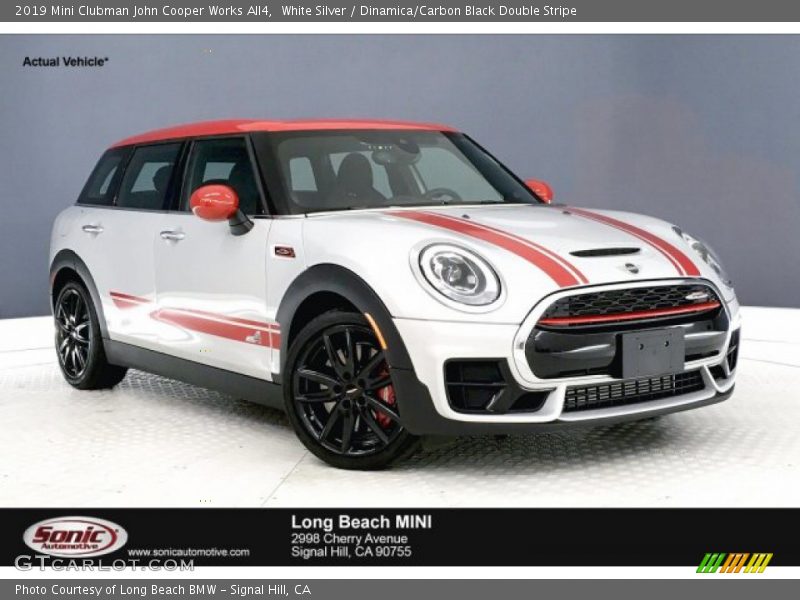 White Silver / Dinamica/Carbon Black Double Stripe 2019 Mini Clubman John Cooper Works All4