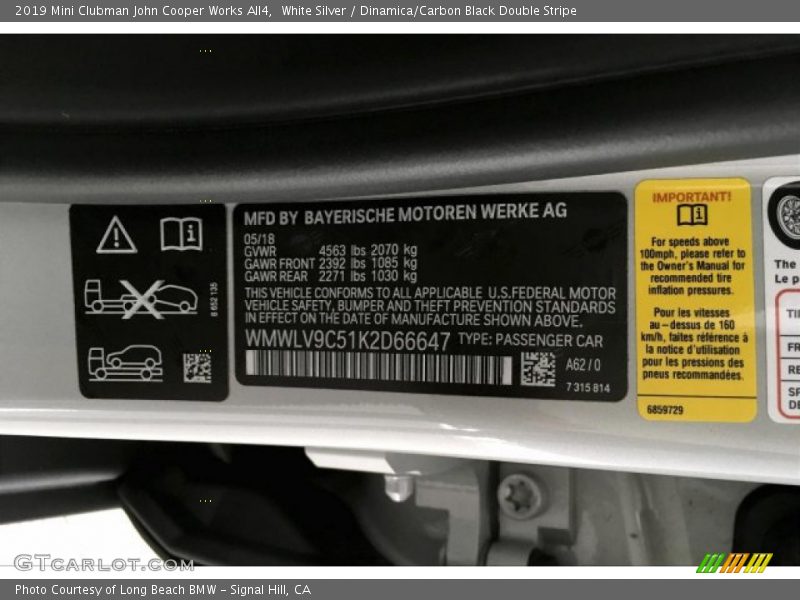 2019 Clubman John Cooper Works All4 White Silver Color Code A62