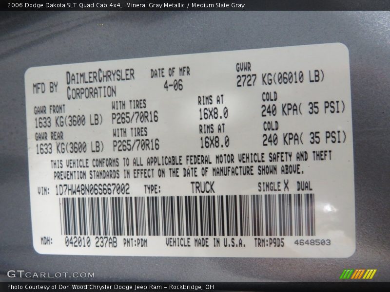 Mineral Gray Metallic / Medium Slate Gray 2006 Dodge Dakota SLT Quad Cab 4x4