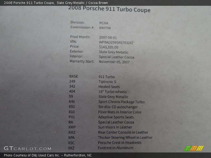 Slate Grey Metallic / Cocoa Brown 2008 Porsche 911 Turbo Coupe
