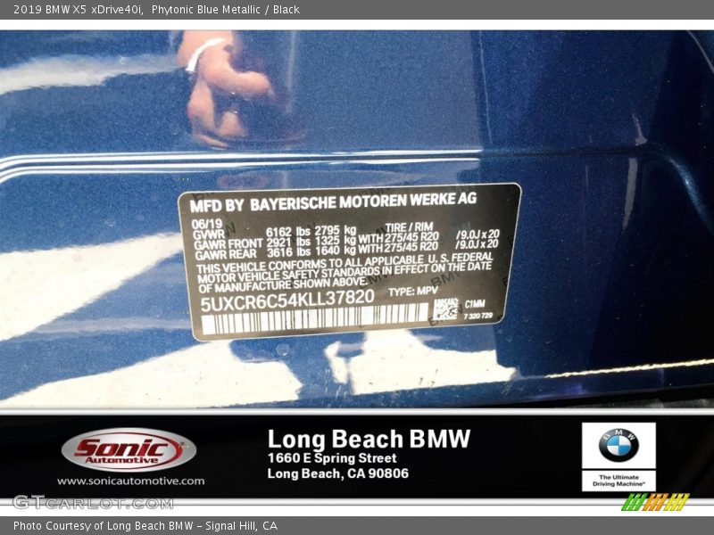 Phytonic Blue Metallic / Black 2019 BMW X5 xDrive40i