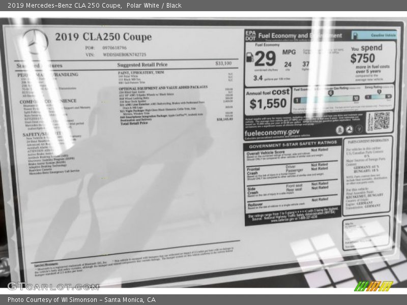 Polar White / Black 2019 Mercedes-Benz CLA 250 Coupe
