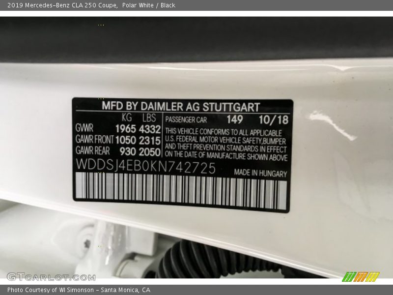 Polar White / Black 2019 Mercedes-Benz CLA 250 Coupe