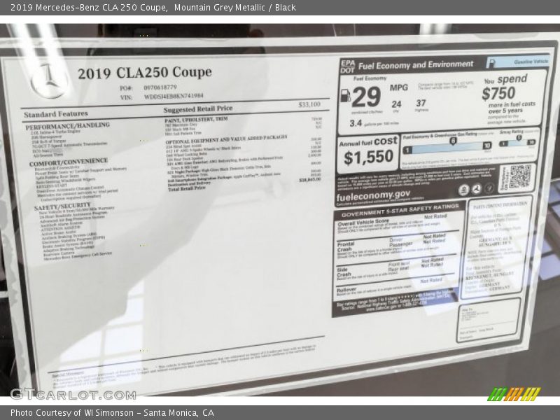 Mountain Grey Metallic / Black 2019 Mercedes-Benz CLA 250 Coupe
