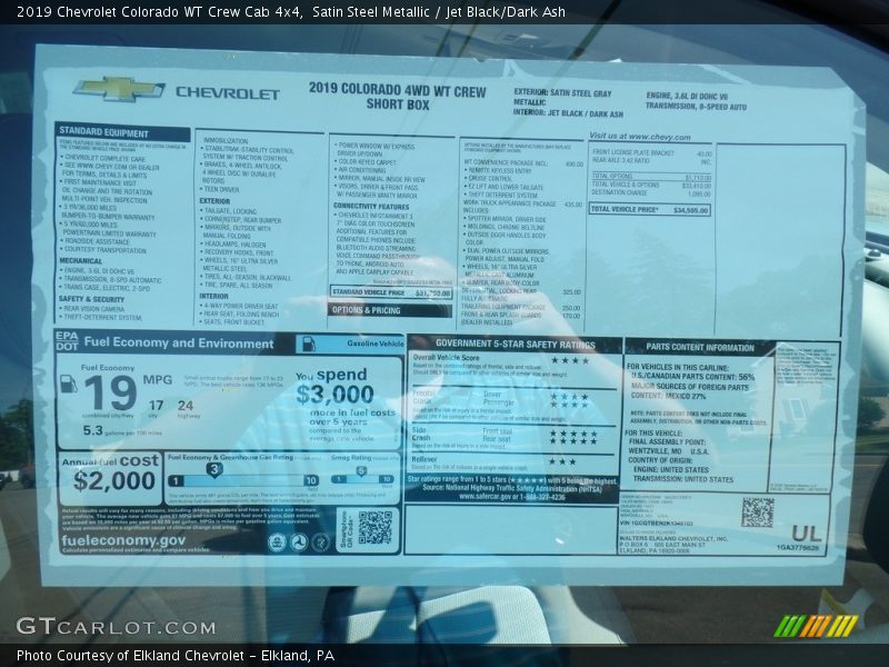 Satin Steel Metallic / Jet Black/Dark Ash 2019 Chevrolet Colorado WT Crew Cab 4x4