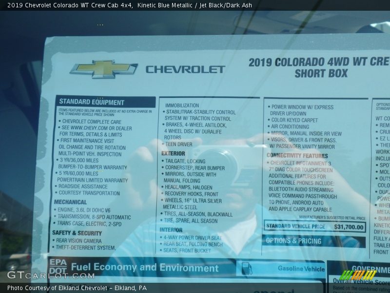 Kinetic Blue Metallic / Jet Black/Dark Ash 2019 Chevrolet Colorado WT Crew Cab 4x4