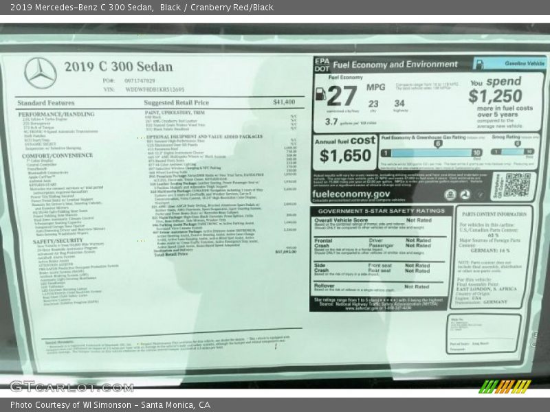 Black / Cranberry Red/Black 2019 Mercedes-Benz C 300 Sedan