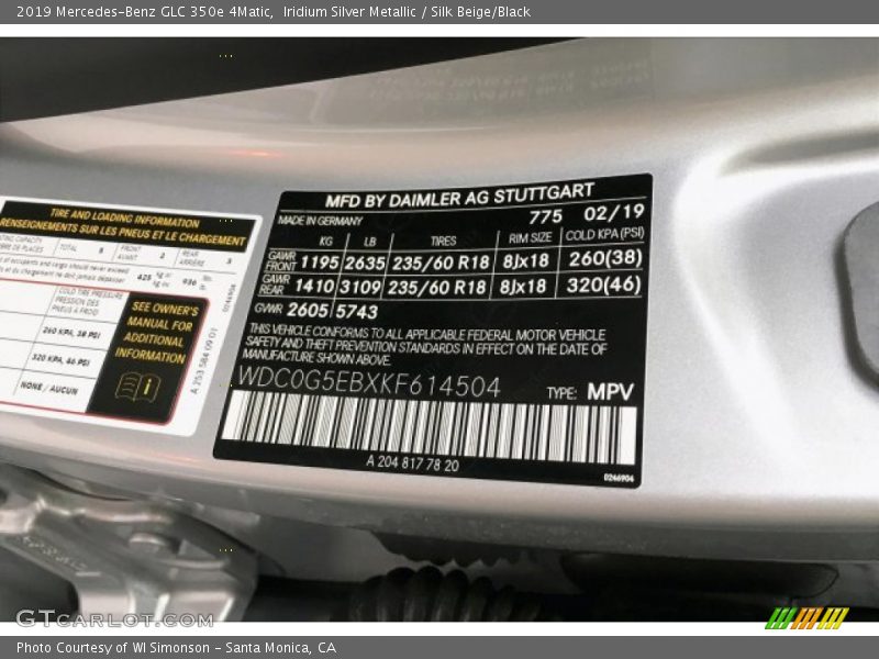 Iridium Silver Metallic / Silk Beige/Black 2019 Mercedes-Benz GLC 350e 4Matic