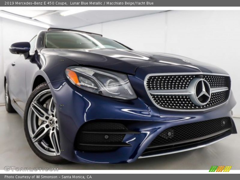 Lunar Blue Metallic / Macchiato Beige/Yacht Blue 2019 Mercedes-Benz E 450 Coupe