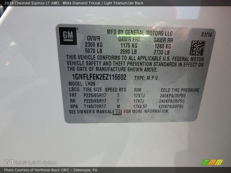 White Diamond Tricoat / Light Titanium/Jet Black 2014 Chevrolet Equinox LT AWD