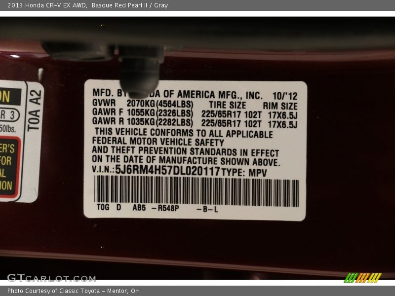 Basque Red Pearl II / Gray 2013 Honda CR-V EX AWD