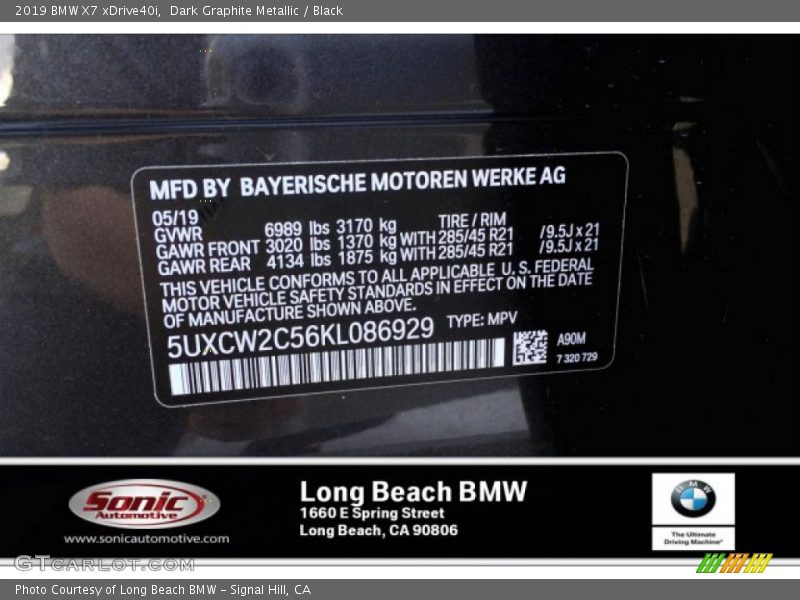 Dark Graphite Metallic / Black 2019 BMW X7 xDrive40i