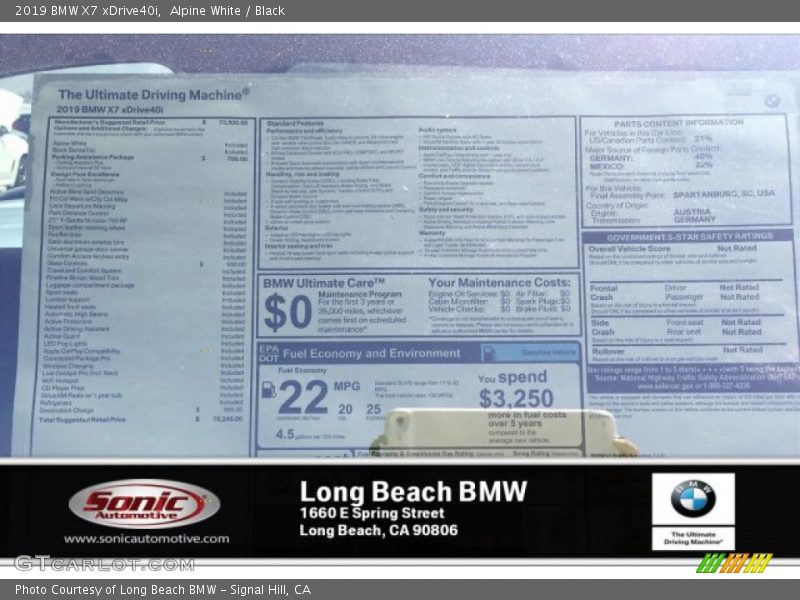 Alpine White / Black 2019 BMW X7 xDrive40i