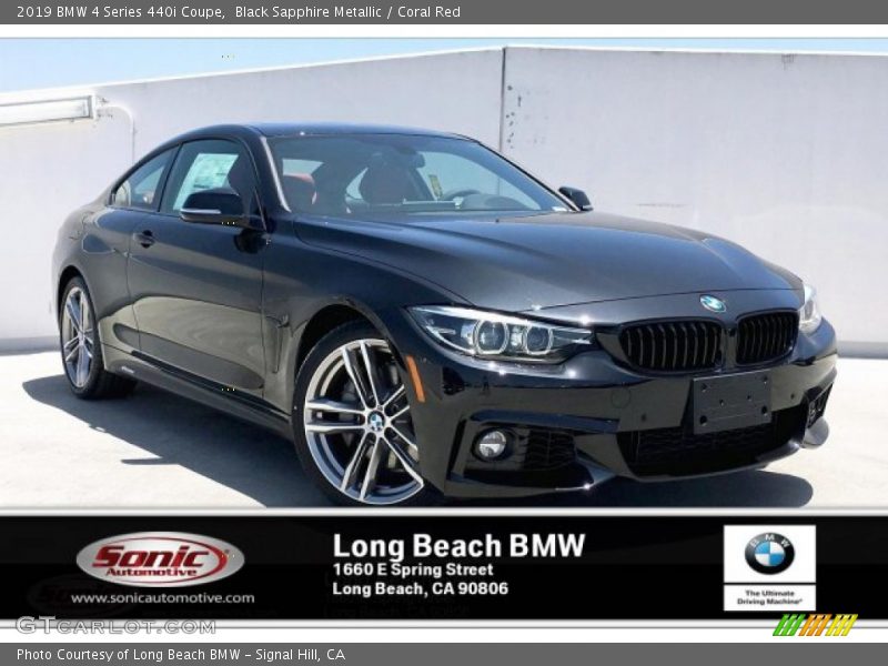 Black Sapphire Metallic / Coral Red 2019 BMW 4 Series 440i Coupe