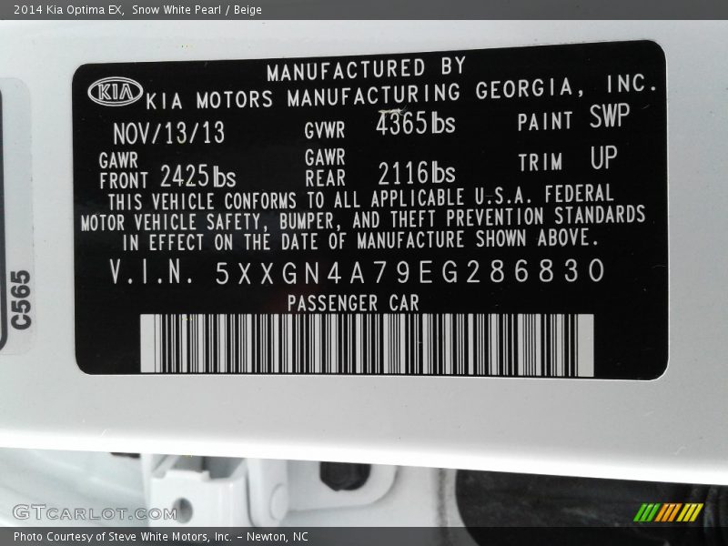 Snow White Pearl / Beige 2014 Kia Optima EX
