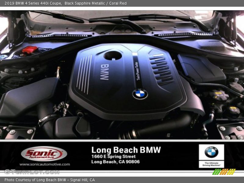 Black Sapphire Metallic / Coral Red 2019 BMW 4 Series 440i Coupe