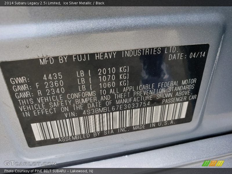Ice Silver Metallic / Black 2014 Subaru Legacy 2.5i Limited