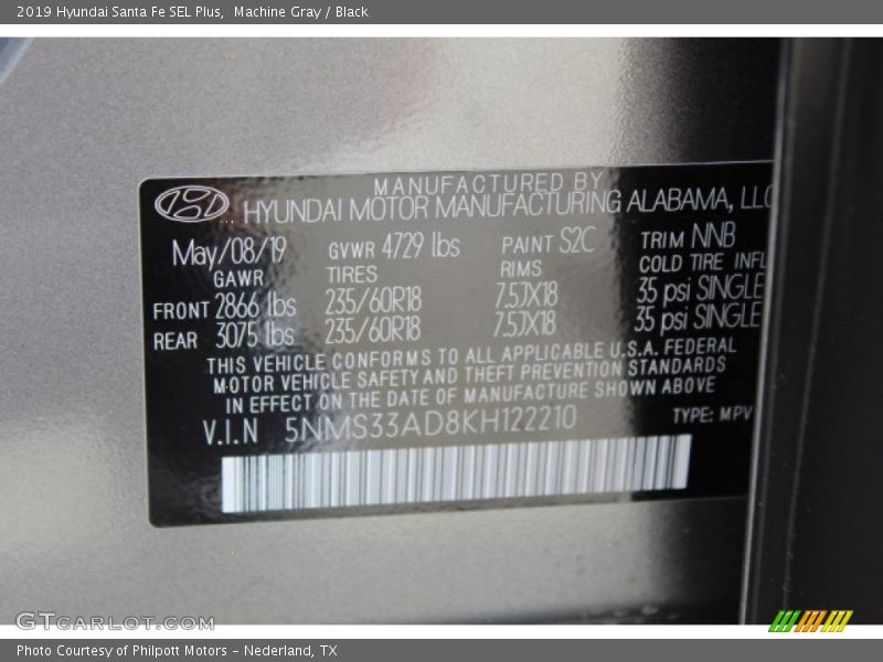 Machine Gray / Black 2019 Hyundai Santa Fe SEL Plus