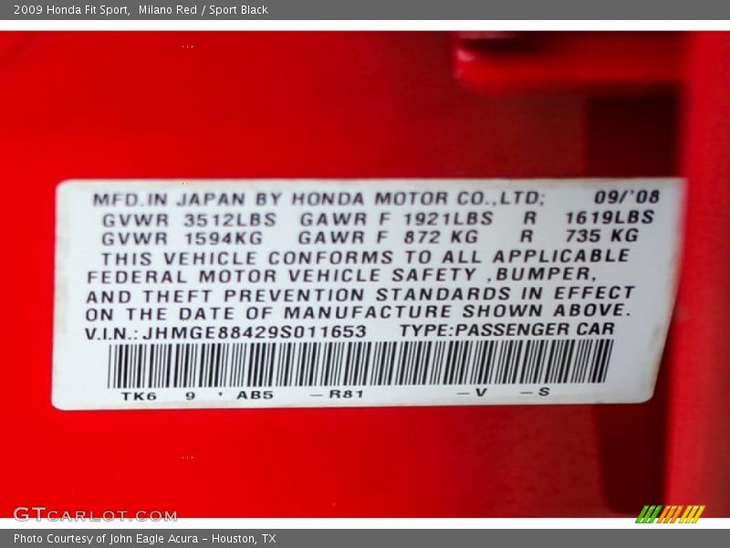 Milano Red / Sport Black 2009 Honda Fit Sport